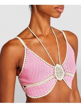 Sandro Pink Crochet top with Cream Trim